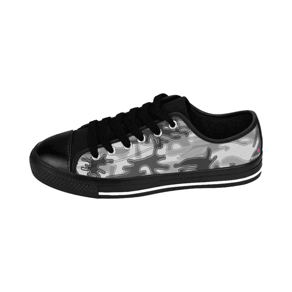 Grey Camo Women's Sneakers, Army Military Camouflage Printed Fashion Canvas Tennis Shoes