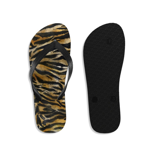 Cute Tiger Stripe Wild Animal Skin Print Designer Unisex Men/Women's Flip-Flops - Made in USA (Size: S, M, L)-Flip-Flops-Heidi Kimura Art LLC