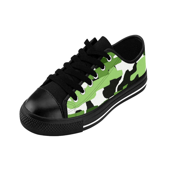 Green Camo Print Women's Sneakers, Army Military Camouflage Printed Fashion Canvas Tennis Shoes