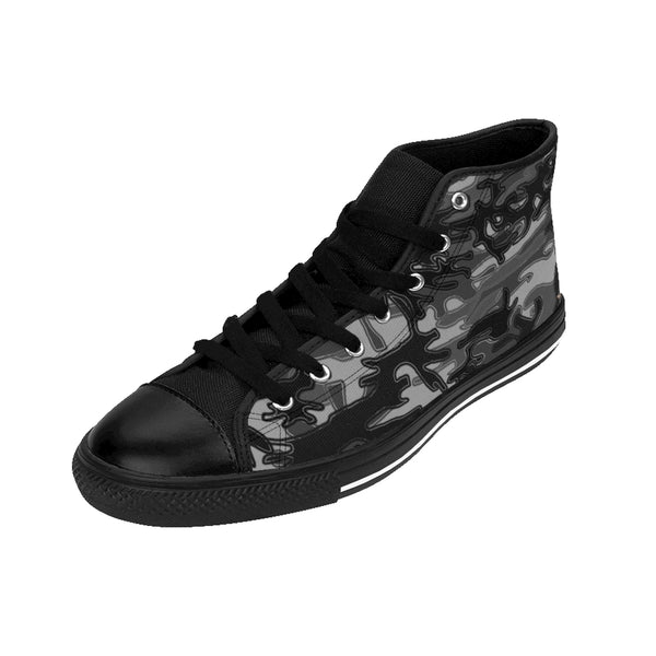 Black Camo Women's Sneakers, Army Print Designer High-top Sneakers Tennis Shoes-Shoes-Printify-Heidi Kimura Art LLCBlack Camo Women's Sneakers, Grey/ Gray Dark Modern Chic Army Military Camouflage Print 5" Calf Height Women's High-Top Sneakers Running Canvas Shoes (US Size: 6-12)