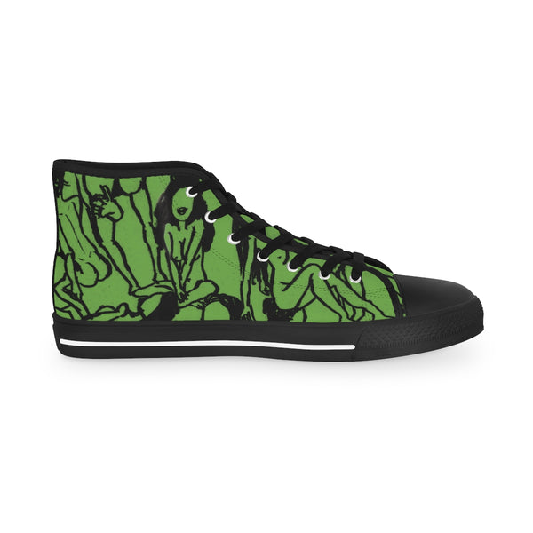 Green Nude Art Men's High Tops, Modern Minimalist Best Men's High Top Sneakers