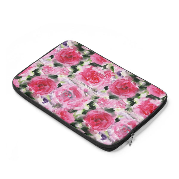 Pink Rose Floral Print 12', 13", 14" Laptop Sleeve Computer Bag Cover- Made in the USA-Laptop Sleeve-Heidi Kimura Art LLC