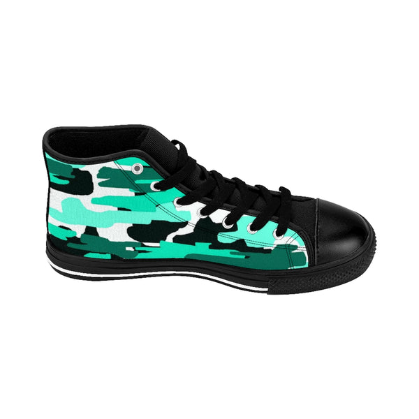Blue Camo Men's Sneakers, White Blue Camouflage Army Military Print Designer Men's Shoes, Men's High Top Sneakers US Size 6-14, Mens High Top Casual Shoes, Unique Fashion Tennis Shoes, Camo Print Printed Sneakers Shoes (US Size: 6-14)