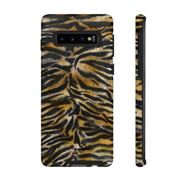 Brown Tiger Striped Tough Cases, Animal Print Best Designer Phone Case-Made in USA-Phone Case-Printify-Samsung Galaxy S10-Matte-Heidi Kimura Art LLC