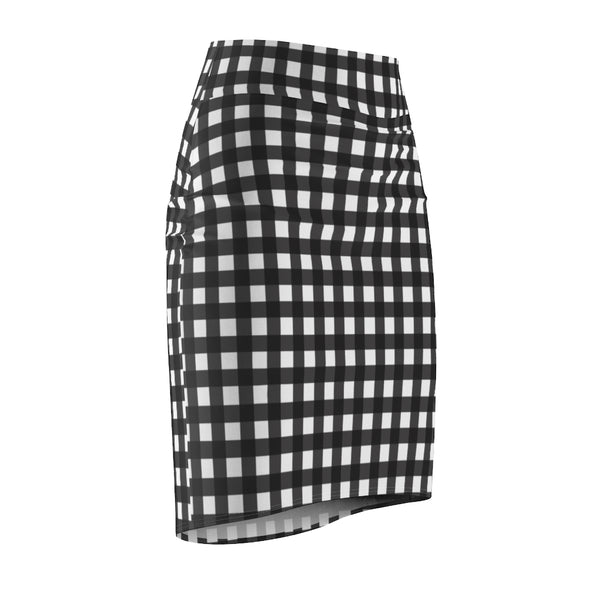 Buffalo Plaid Women's Pencil Skirt, Black White Plaid Print Designer Skirt - Heidikimurart Limited  Buffalo Plaid Women's Pencil Skirt, Black White Plaid Printed Designer Women's Pencil Skirt - Made in USA (US Size XS-2XL)