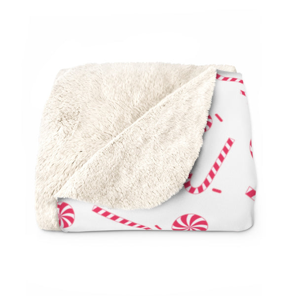 Classic White Red Candy Cane Christmas Print Cozy Sherpa Fleece Blanket - Made in USA-Blanket-Heidi Kimura Art LLC