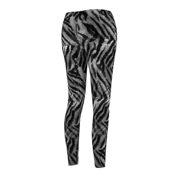 Gray Black Tiger Striped Animal Print Women's Casual Leggings - Made in USA-Casual Leggings-Heidi Kimura Art LLC