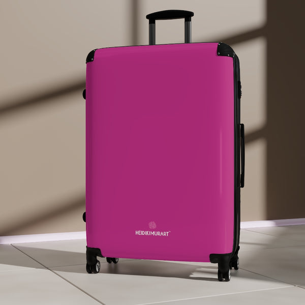 Hot Pink Solid Color Suitcases, Modern Simple Minimalist Designer Suitcase Luggage (Small, Medium, Large) Unique Cute Spacious Versatile and Lightweight Carry-On or Checked In Suitcase, Best Personal Superior Designer Adult's Travel Bag Custom Luggage - Gift For Him or Her - Made in USA/ UK
