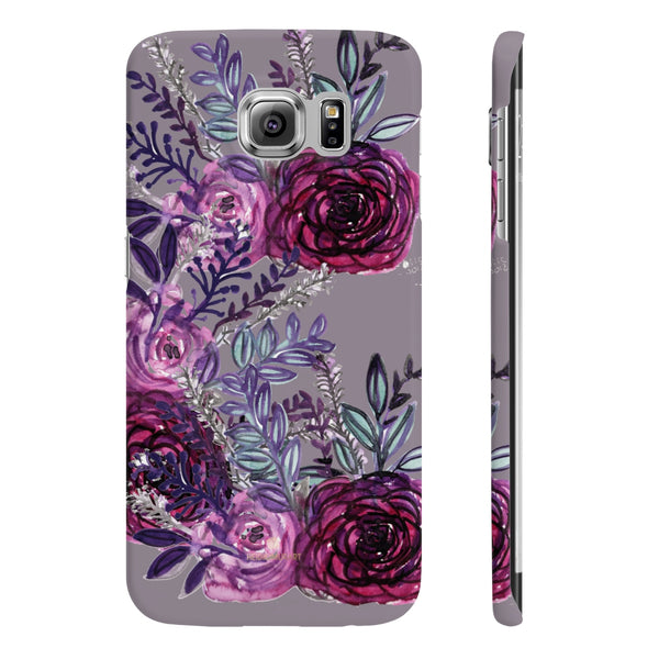 Gray Slim iPhone/ Samsung Galaxy Floral Purple Rose Print Phone Case, Made in UK-Phone Case-Samsung Galaxy S6 Slim-Matte-Heidi Kimura Art LLC
