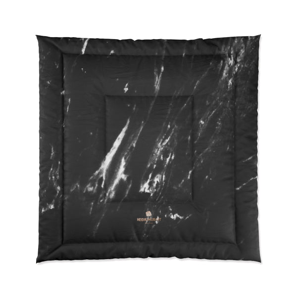 Black Marble Print Comforter, Luxury Best Comforter For King/Queen/Full/Twin Size Bed-Comforter-88x88-Heidi Kimura Art LLC