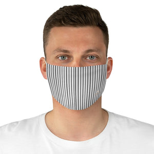 Grey Striped Face Mask, White Gray Adult's Vertically Striped Face Mask, Fashion Face Mask For Men/ Women, Designer Premium Quality Modern Polyester Fashion 7.25" x 4.63" Fabric Non-Medical Reusable Washable Chic One-Size Face Mask With 2 Layers For Adults With Elastic Loops-Made in USA