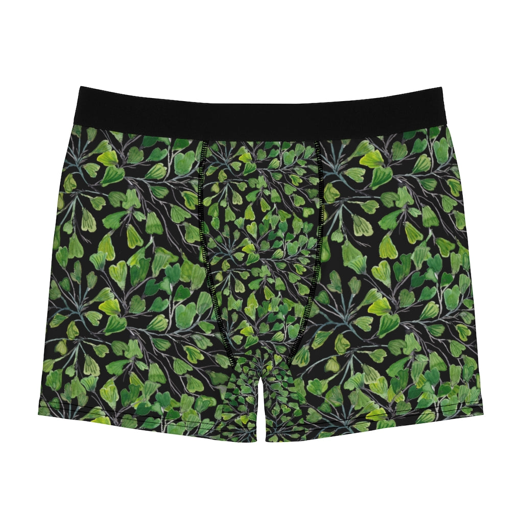 Black Maidenhair Men's Boxer Briefs, Green Tropical Fern Leaf Print Underwear For Men-All Over Prints-Printify-L-Black Seams-Heidi Kimura Art LLC
