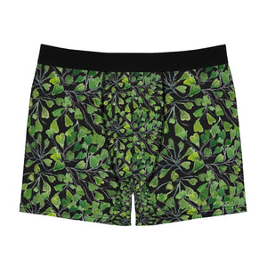Black Maidenhair Men's Boxer Briefs, Green Tropical Fern Leaf Print Underwear For Men-All Over Prints-Printify-L-Black Seams-Heidi Kimura Art LLC