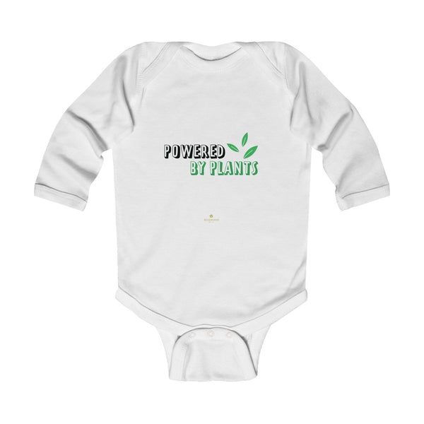 Cute Powered By Plants Vegan Baby Boy/Girls Infant Kids Long Sleeve Bodysuit - Made in USA-Infant Long Sleeve Bodysuit-White-NB-Heidi Kimura Art LLC