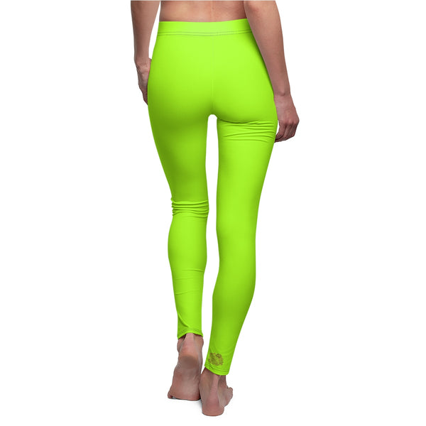 Lime Neon Green Solid Color Print Women's Long Casual Leggings- Made in USA-Casual Leggings-Heidi Kimura Art LLC