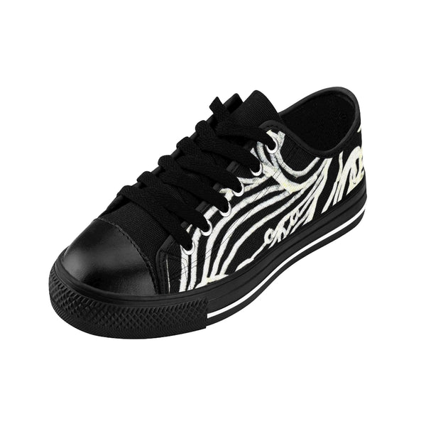 Black Japanese Waves Designer Men's Low Top Nylon Canvas Sneakers (US Size: 7-14)-Men's Low Top Sneakers-Heidi Kimura Art LLC