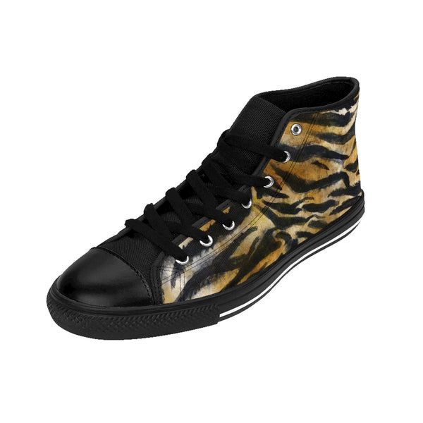 Brown Tiger Striped Women's High Tops, Animal Print Designer High Top Sneakers Shoes-Women's High Top Sneakers-Heidi Kimura Art LLC