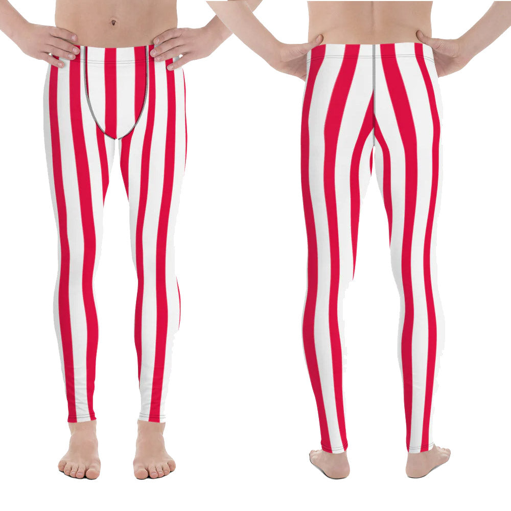 Plus Size Leggings Red and White Vertical Stripes Cirque