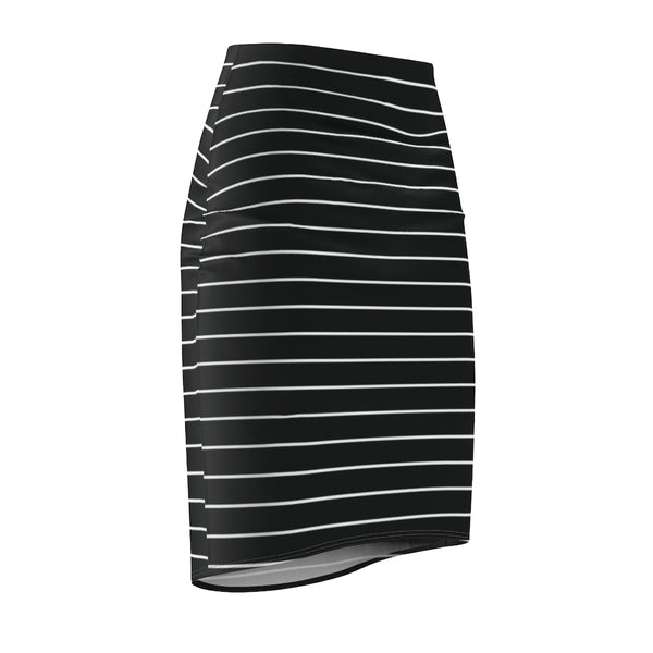 Black Striped Women's Pencil Skirt, Designer White Stripes Stretchy Skirt- Made in USA-All Over Prints-Printify-Heidi Kimura Art LLC Black Striped Women's Pencil Skirt, Mid Waist Designer White Stripes Designer Women's Pencil Skirt - Made in USA (US Size XS-2XL)