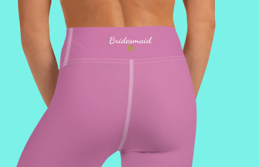 Light Pink Bridesmaid Text Print Bridal Party Yoga Capri Leggings Pants-Made in USA-Capri Yoga Pants-Heidi Kimura Art LLC