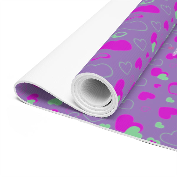 Purple Hearts Foam Yoga Mat, Purple and Pink Hearts Pattern Valentine's Day Special Best Fashion Stylish Lightweight 0.25" thick Best Designer Gym or Exercise Sports Athletic Yoga Mat Workout Equipment - Printed in USA (Size: 24″x72")