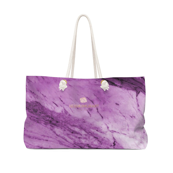 Purple White Marble Print Designer 24"x13" Oversize Weekender Bag-Printed in USA-Weekender Bag-24x13-Heidi Kimura Art LLC