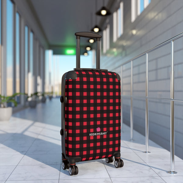 Red Buffalo Plaid Cabin Suitcase, Plaid Printed Small Premium Best Designer Carry On Polycarbonate Front and Hard-Shell Durable Small 1-Size Carry-on Luggage With 2 Inner Pockets & Built in Lock With 4 Wheel 360° Swivel and Adjustable Telescopic Handle - Made in USA/UK (Size: 13.3" x 22.4" x 9.05", Weight: 7.5 lb) Unique Cute Carry-On Best Personal Travel Bag Custom Luggage - Gift For Him or Her 