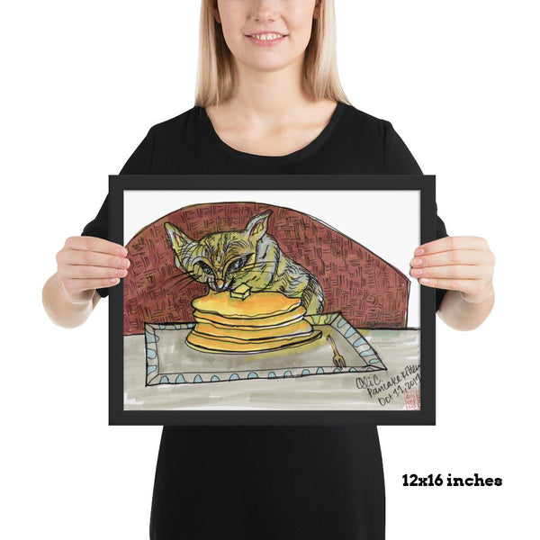 Super Hungry Gray Pancake Cat Framed Poster - Made in USA-Art Print-Heidi Kimura Art LLC