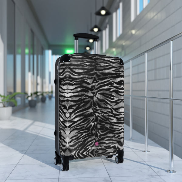 Grey Tiger Striped Print Suitcases, Tiger Striped Animal Print Designer Suitcase Luggage (Small, Medium, Large)