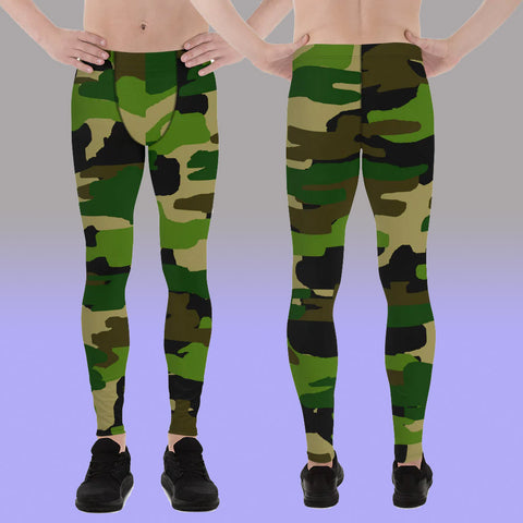 Green Brown Camo Army Meggings, Green Camo Camouflage Military Army Abstract Print Sexy Meggings Men's Workout Gym Tights Leggings, Costume Rave Party Fashion Compression Tight Pants - Made in USA/ EU/ MX (US Size: XS-3XL)