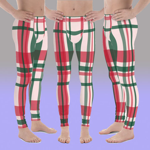 Red Green Plaid Print Meggings, Tartan Style Christmas Plaid Print Premium Men's Leggings Tights Yoga Pants - Made in USA/ Europe/ Mexico, Red Plaid Printed Men's Leggings, Stretchable Men's Plaid Leggings, Compression Pants, Running Tights (US Size: XS-3XL) Red Green Plaid Men's Leggings | Plaid Print Xmas Leggings | Mens Christmas Leggings | Meggings Festive Holiday Party Pants | Running Tights