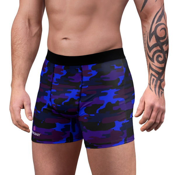 Purple Camo Men's Boxer Briefs, Dark Purple Camouflage Army Military Underwear For Men, Hot Men's Boxer Briefs Hipster Lightweight 2-sided Soft Fleece Lined Fit Underwear - (US Size: XS-3XL)