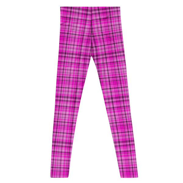 Pink Plaid Print Mens Tights, Best Tartan Pink Plaid Tartan Print Elastic Men's Leggings Meggings Pants Activewear, Men's Compression Tights- Made in USA/ Europe/ Mexico (US Size: XS-3XL)