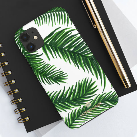 White Tropical Print Phone Case, Palm Leaf Case Mate Tough Phone Cases-Made in USA - Heidikimurart Limited 