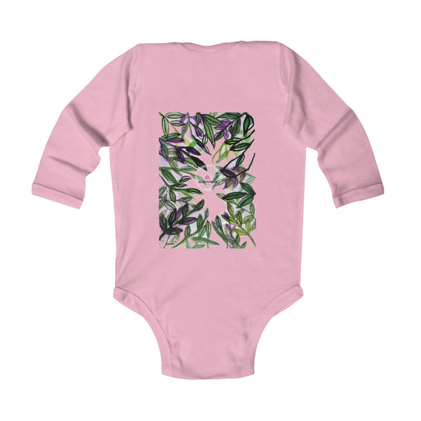 Green Tropical Leaves Baby Infant Long Sleeve Bodysuit - Made in UK (UK Size: 6M-24M)-Kids clothes-Heidi Kimura Art LLC