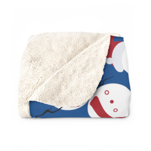 Dark Blue White Red Christmas Cute Fluffy Snowman Print Cozy Sherpa Fleece Blanket-Blanket-Heidi Kimura Art LLC