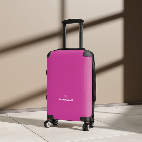 Hot Pink Color Cabin Suitcase, Carry On Polycarbonate Front and Hard-Shell Durable Small 1-Size Carry-on Luggage With 2 Inner Pockets & Built in Lock With 4 Wheel 360° Swivel and Adjustable Telescopic Handle - Made in USA/UK (Size: 13.3" x 22.4" x 9.05", Weight: 7.5 lb) Unique Cute Carry-On Best Personal Travel Bag Custom Luggage - Gift For Him or Her 