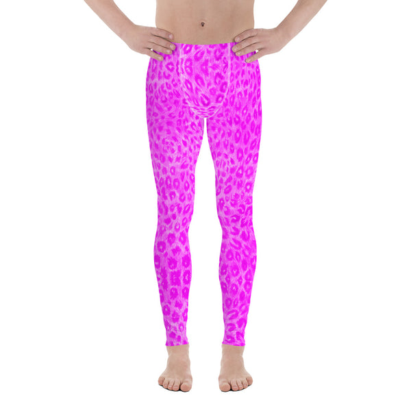 Hot Pink Leopard Meggings, Pink Leopard Print Men's Leggings, Animal Print Leopard Modern Meggings, Men's Leggings Tights Pants - Made in USA/EU/MX (US Size: XS-3XL) Sexy Meggings Men's Workout Gym Tights Leggings