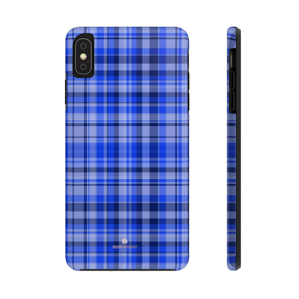 Blue Plaid Phone Case, Tartan Print Case Mate Tough Phone Cases-Made in USA - Heidikimurart Limited 