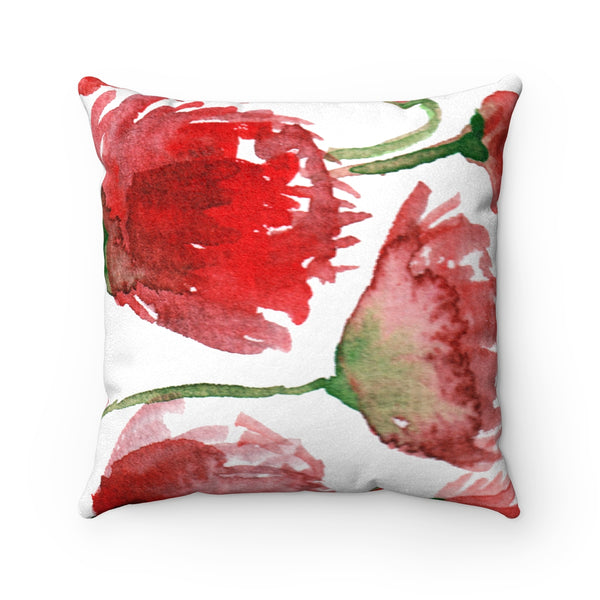 Red Poppy Flower Spring Floral Luxury Faux Suede Square Pillow - Made in USA-Pillow-Heidi Kimura Art LLC