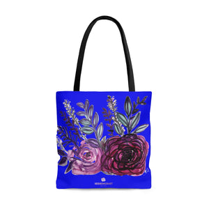 Blue French Rose Flower Floral Print Flower Designer Women's Tote Bag - Made in USA-Bags-Large-Heidi Kimura Art LLC Blue French Rose Tote Bag, Blue French Rose Flower Floral Print Flower Designer Women's Tote Bag - Made in USA