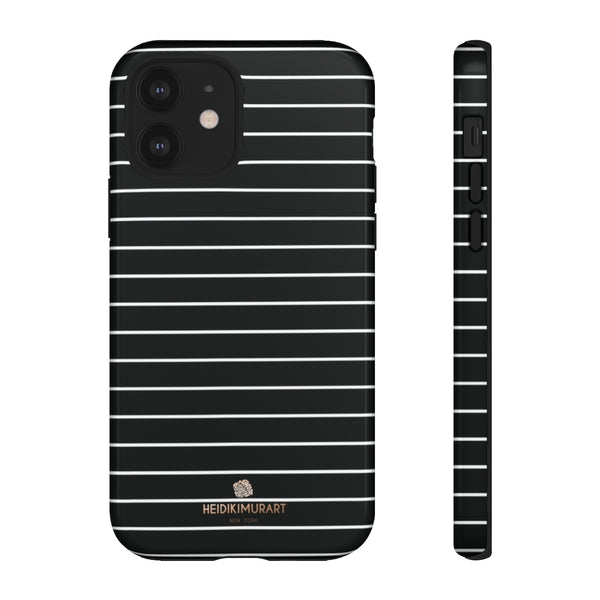 Black White Striped Tough Cases, Designer Phone Case-Made in USA-Phone Case-Printify-iPhone 12-Glossy-Heidi Kimura Art LLC