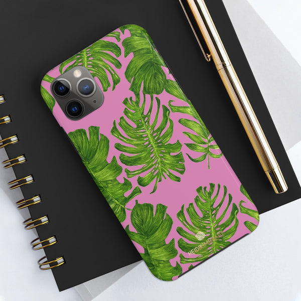 Pink Green Tropical Leaf iPhone Case, Hawaiian Case Mate Tough Samsung Galaxy Phone Cases-Phone Case-Printify-Heidi Kimura Art LLC