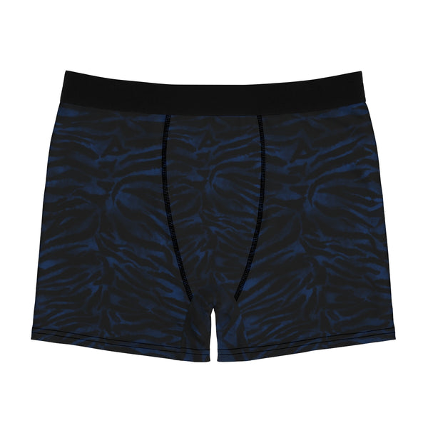 Blue Tiger Striped Men's Undies, Navy Blue Tiger Animal Print Underwear-(US Size: XS-3XL)-Men's Underwear-L-Black Seams-Heidi Kimura Art LLC