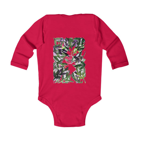 Green Tropical Leaves Baby Infant Long Sleeve Bodysuit - Made in UK (UK Size: 6M-24M)-Kids clothes-Heidi Kimura Art LLC