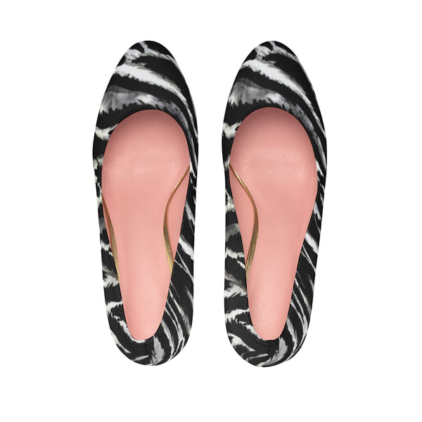 Cool Zebra Black White Stripe Animal Print Women's Platform Heels Pumps Shoes-4 inch Heels-Heidi Kimura Art LLC