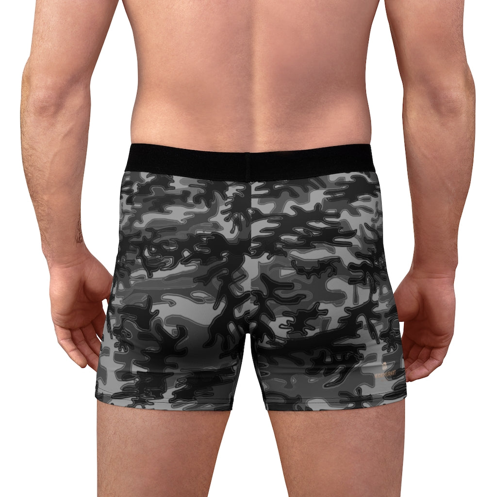 Grey Camo Men's Boxer Briefs, Camouflage Military Army Print Sexy