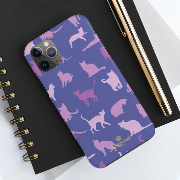 Purple Gray Cat Print Designer Case Mate Tough Phone Cases-Made in USA - Heidikimurart Limited 