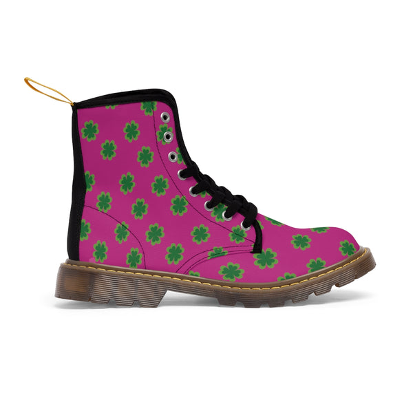 Pink Clover Men Hiker Boots, Designer Men's Canvas Boots