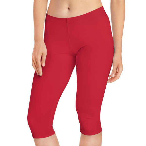 Wine Red Women's Capri Leggings, Knee-Length Polyester Capris Tights-Made in USA (US Size: XS-2XL)